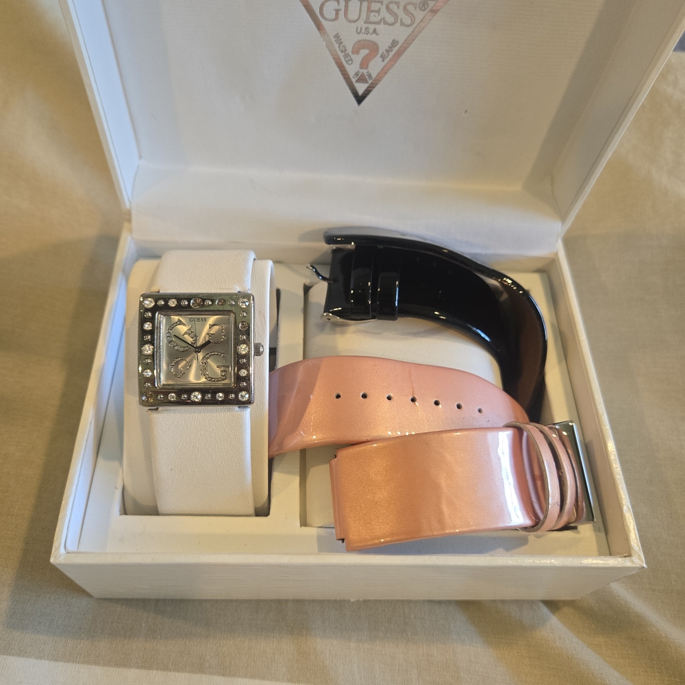 Guess White Watch with Pink and Black Straps